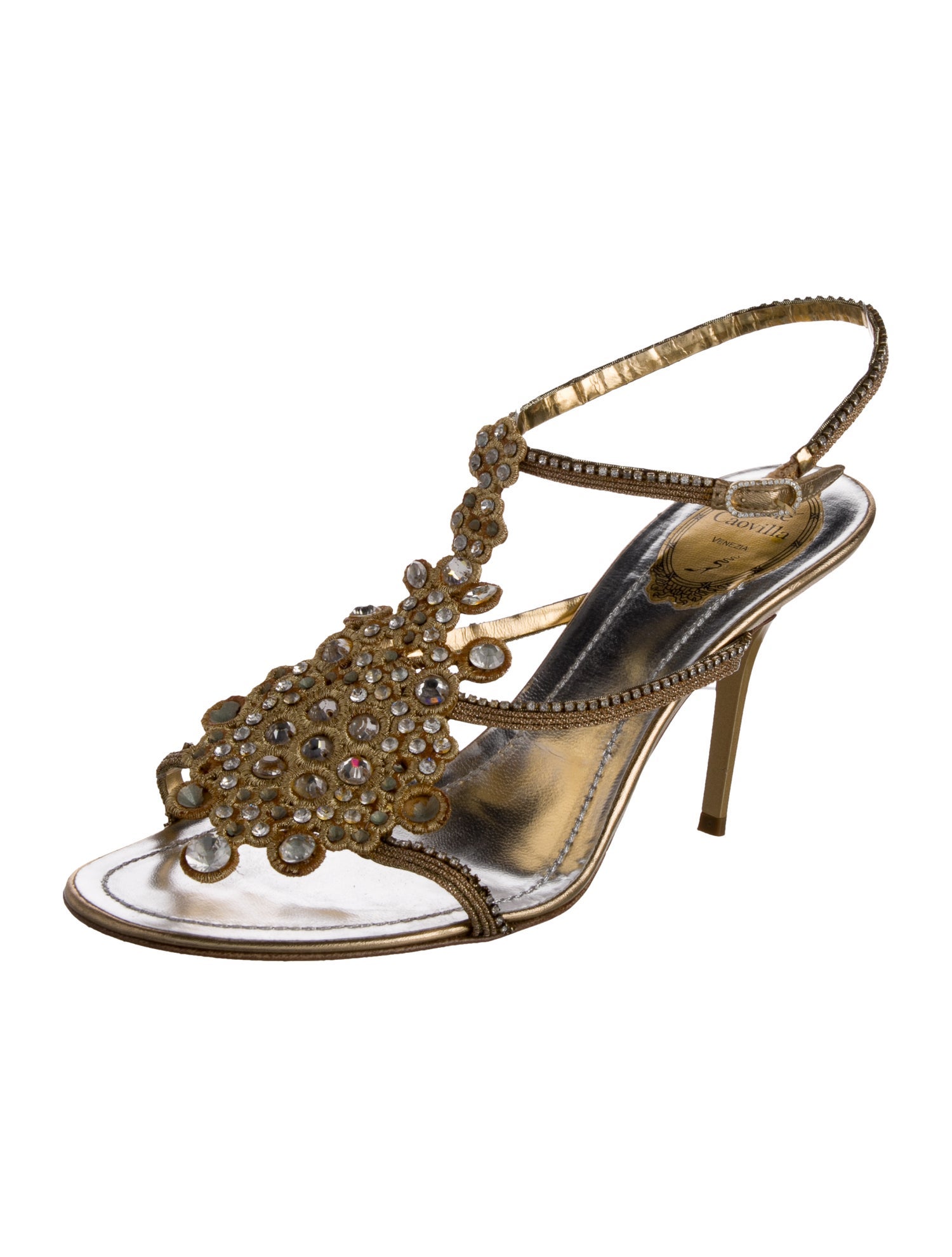 René Caovilla Animal Print Crystal Embellishments Sandals