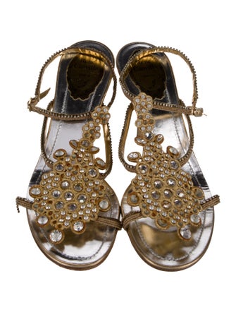 René Caovilla Animal Print Crystal Embellishments Sandals