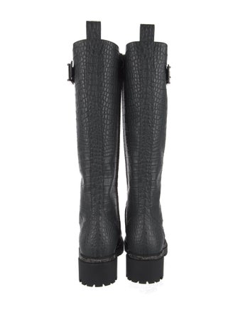 René Caovilla Leather Animal Print Combat Boots