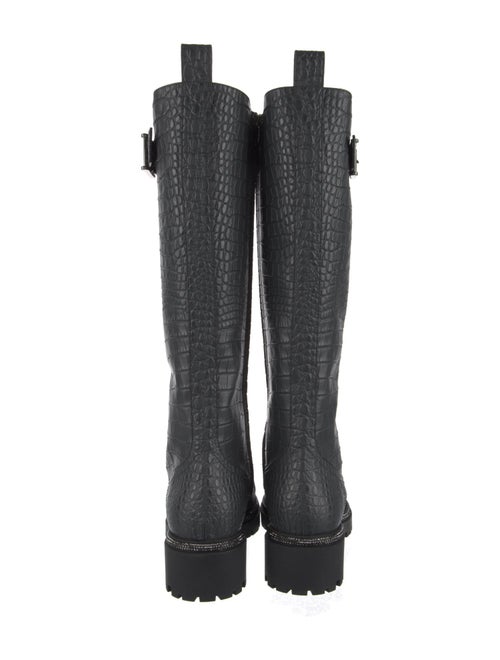 René Caovilla Leather Animal Print Combat Boots