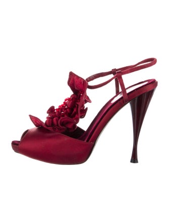 René Caovilla Satin T-Strap Pumps