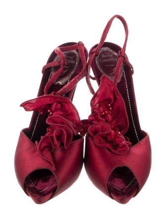 René Caovilla Satin T-Strap Pumps
