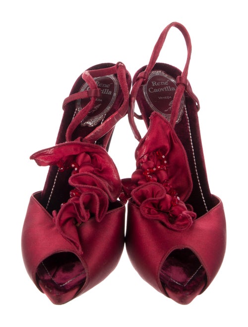 René Caovilla Satin T-Strap Pumps