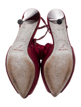 René Caovilla Satin T-Strap Pumps