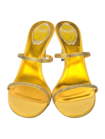René Caovilla Leather Crystal Embellishments Slides