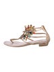 René Caovilla Leather Crystal Embellishments T-Strap Sandals
