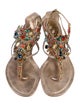 René Caovilla Leather Crystal Embellishments T-Strap Sandals