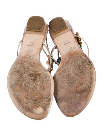 René Caovilla Leather Crystal Embellishments T-Strap Sandals