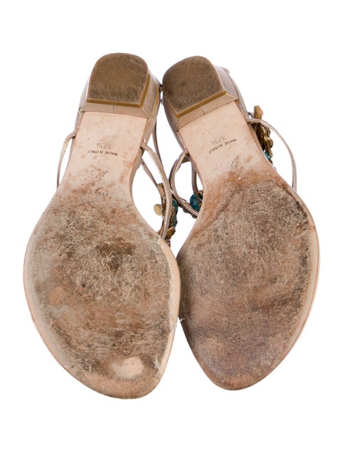 René Caovilla Leather Crystal Embellishments T-Strap Sandals