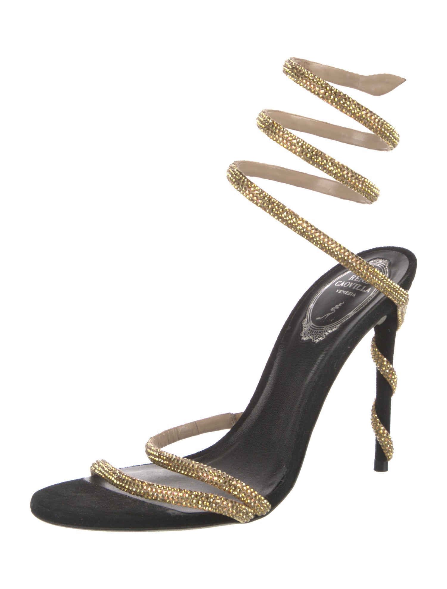 René Caovilla Suede Crystal Embellishments Sandals