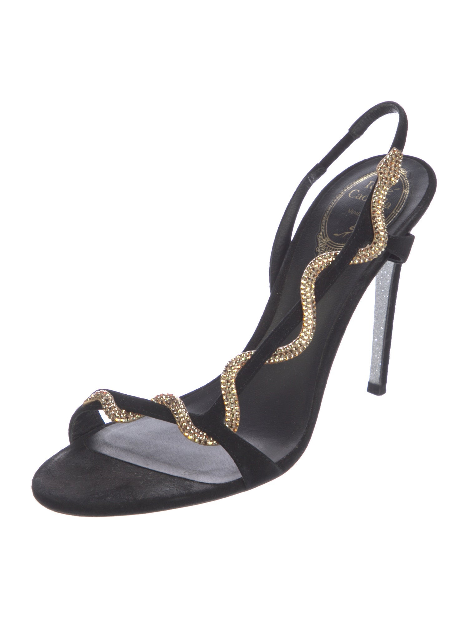 René Caovilla Suede Crystal Embellishments Slingback Sandals