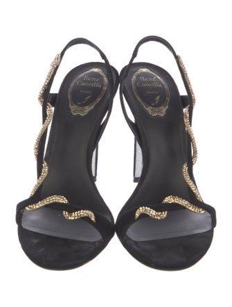 René Caovilla Suede Crystal Embellishments Slingback Sandals