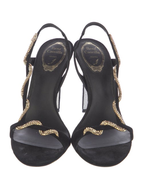 René Caovilla Suede Crystal Embellishments Slingback Sandals
