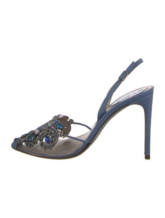 René Caovilla Mesh Crystal Embellishments Slingback Pumps