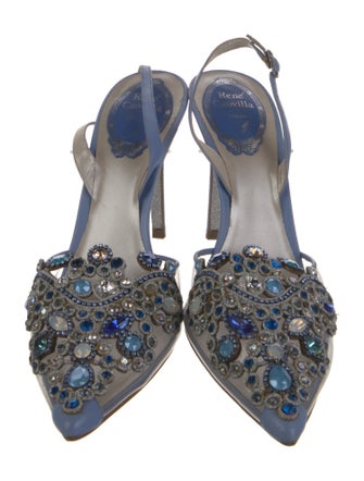 René Caovilla Mesh Crystal Embellishments Slingback Pumps