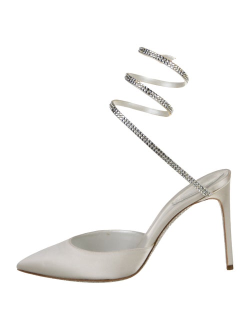 René Caovilla Satin Crystal Embellishments Slingback Pumps