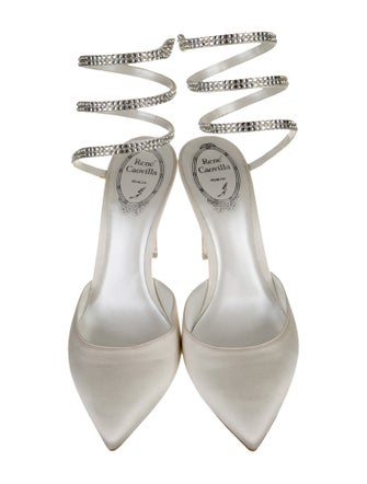 René Caovilla Satin Crystal Embellishments Slingback Pumps