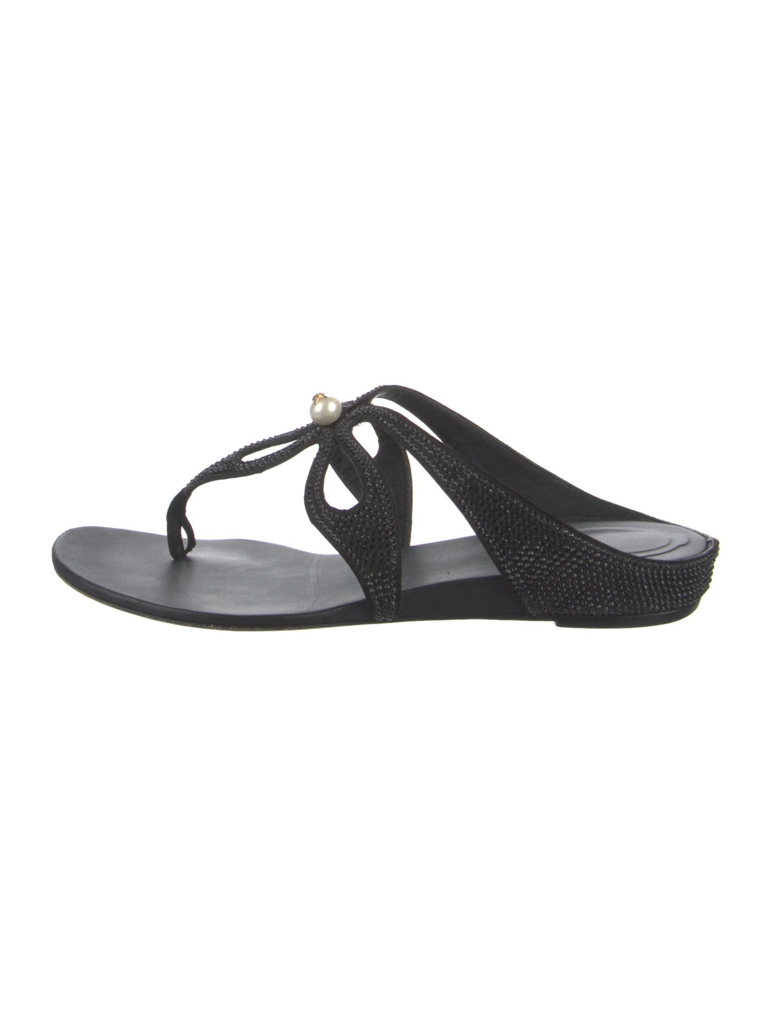 René Caovilla Faux Pearl Accents Crystal T-Strap Sandals