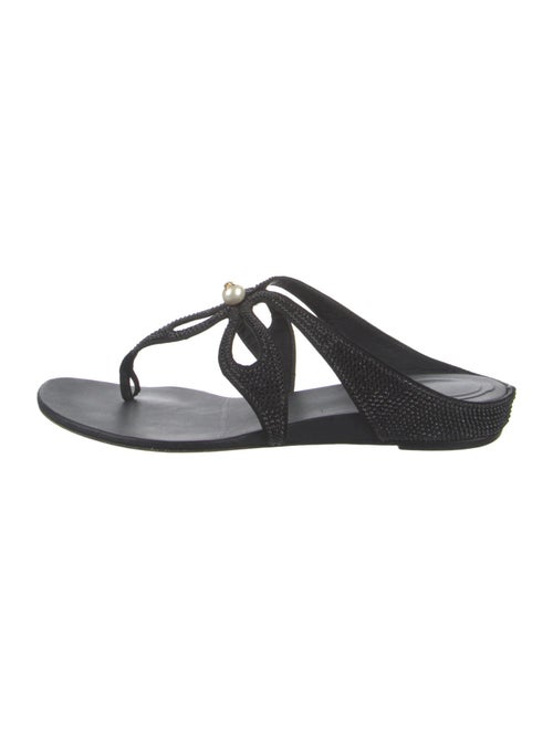 René Caovilla Faux Pearl Accents Crystal T-Strap Sandals
