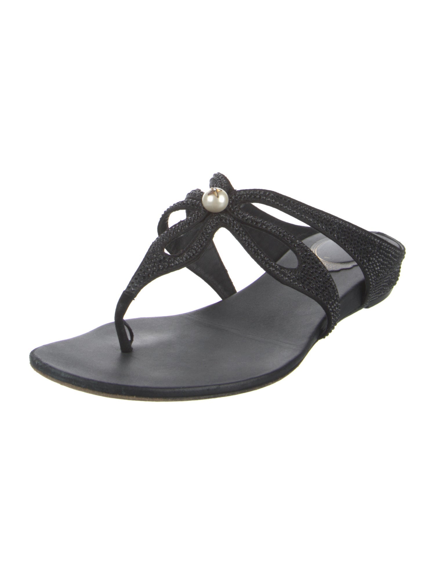 René Caovilla Faux Pearl Accents Crystal T-Strap Sandals