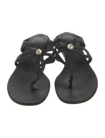 René Caovilla Faux Pearl Accents Crystal T-Strap Sandals