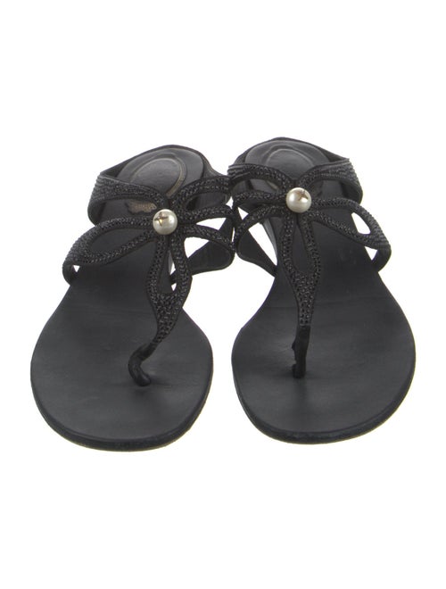 René Caovilla Faux Pearl Accents Crystal T-Strap Sandals