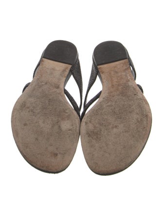 René Caovilla Faux Pearl Accents Crystal T-Strap Sandals