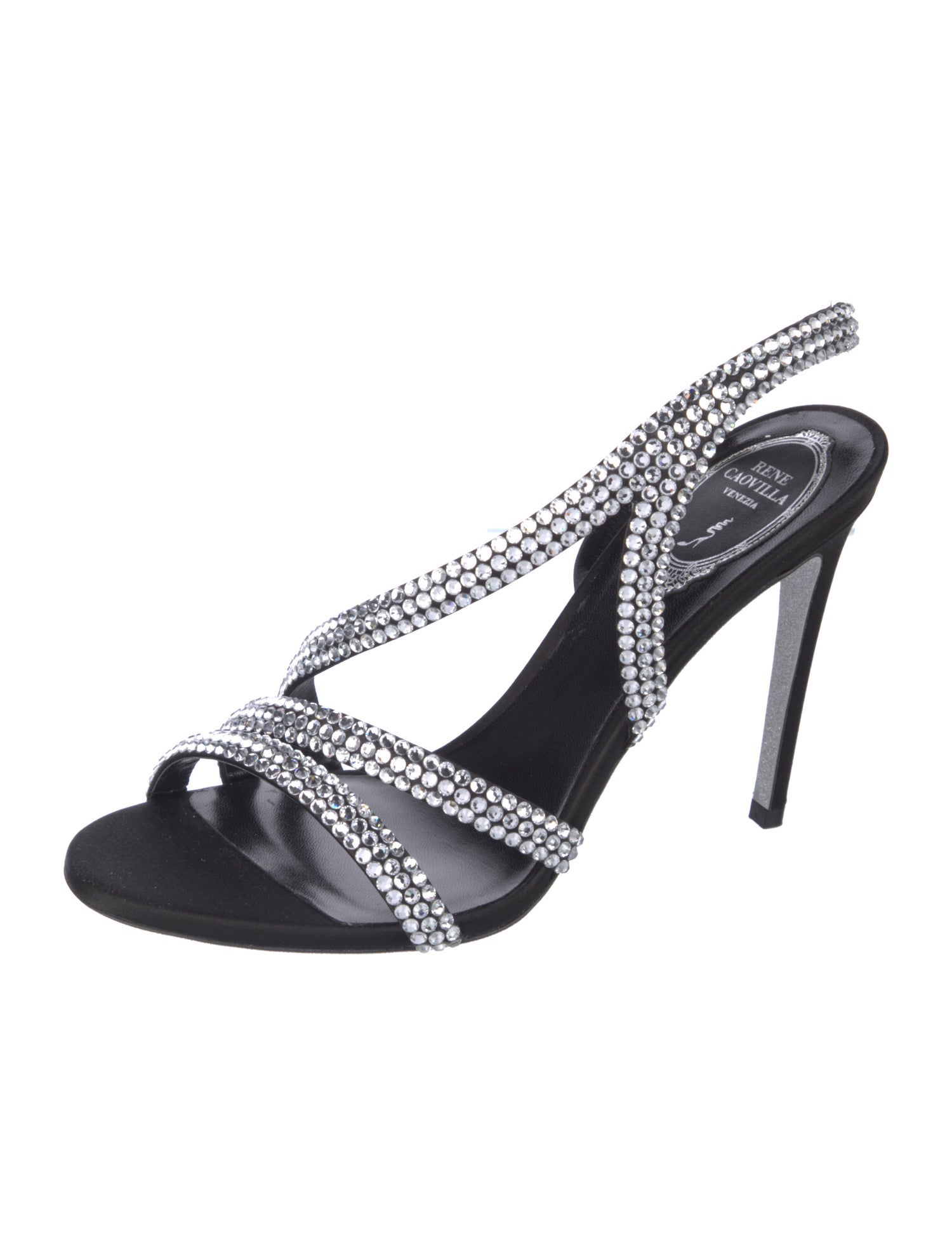 René Caovilla Crystal Studded Accents Slingback Sandals