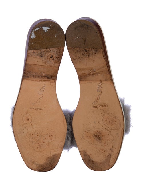 René Caovilla Fur Crystal Embellishments Slides