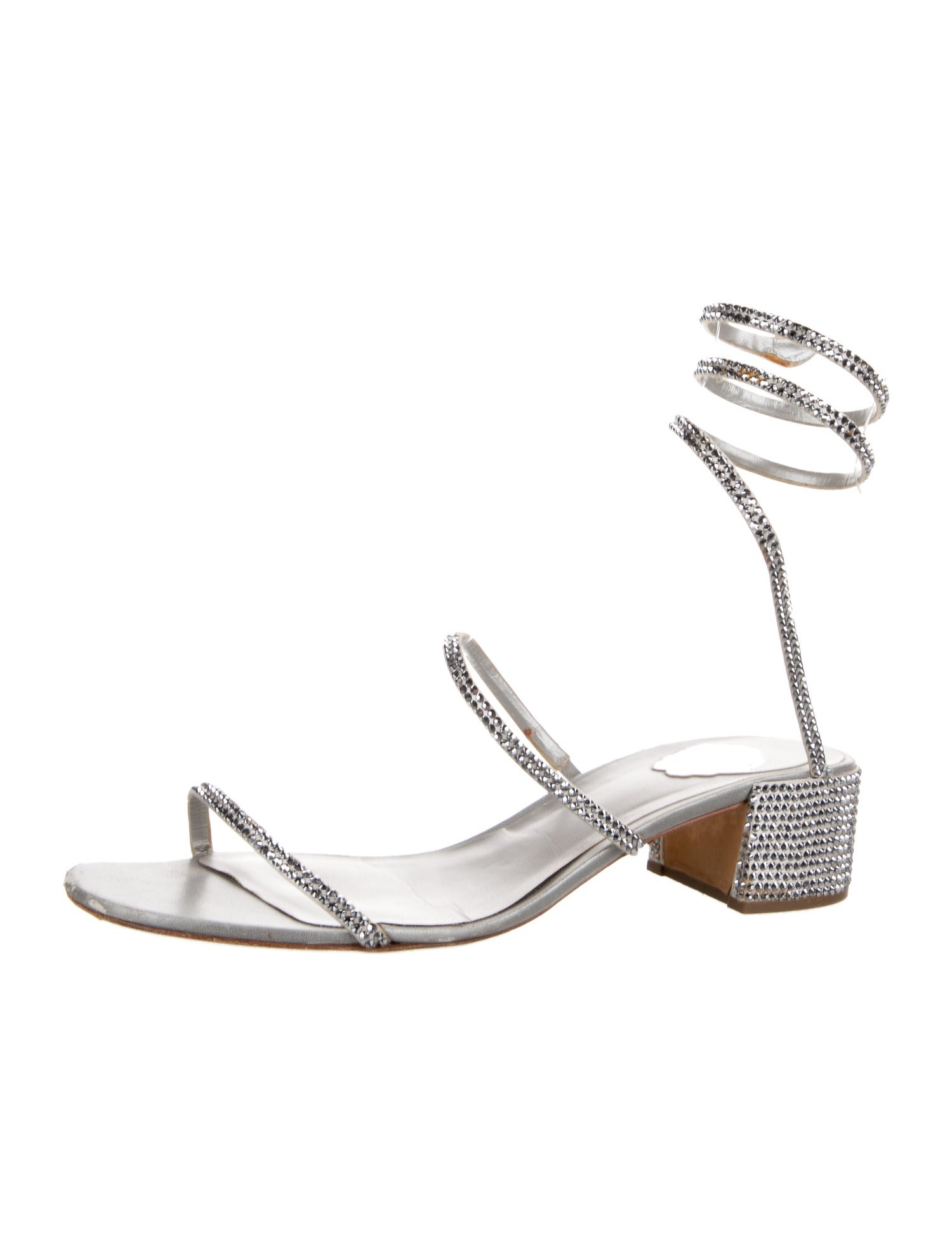 René Caovilla Leather Crystal Embellishments Sandals