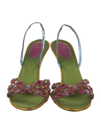 René Caovilla Satin Colorblock Pattern Slingback Sandals