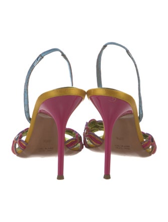 René Caovilla Satin Colorblock Pattern Slingback Sandals