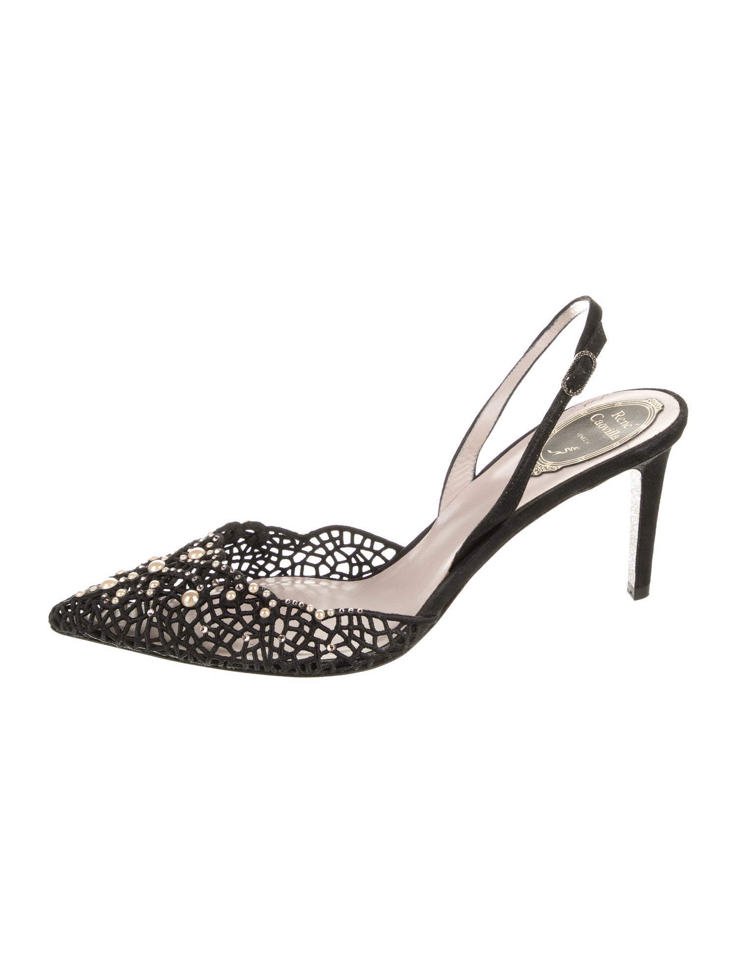 René Caovilla Lace Patterned Slingback Pumps