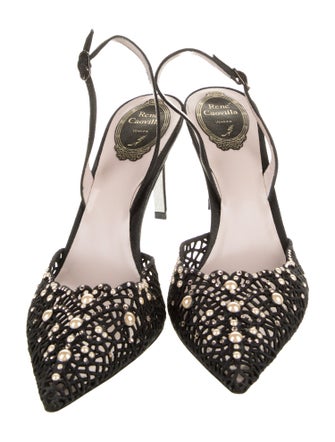 René Caovilla Lace Patterned Slingback Pumps