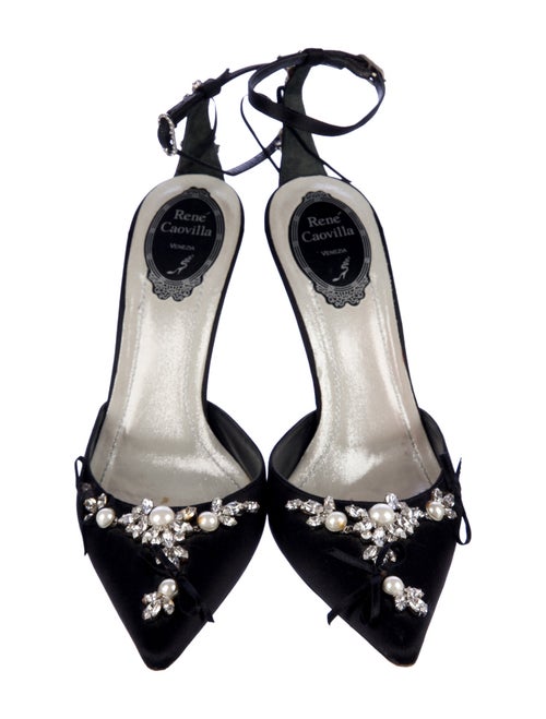 René Caovilla Satin Crystal Embellishments D'Orsay Pumps