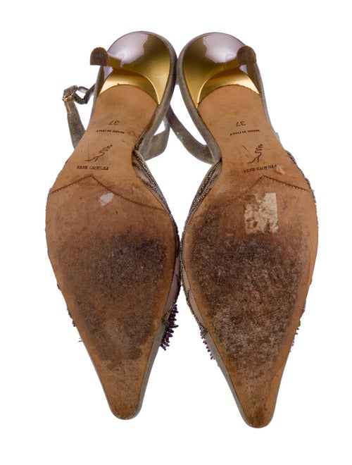 René Caovilla Leather Lace Pattern Slingback Pumps