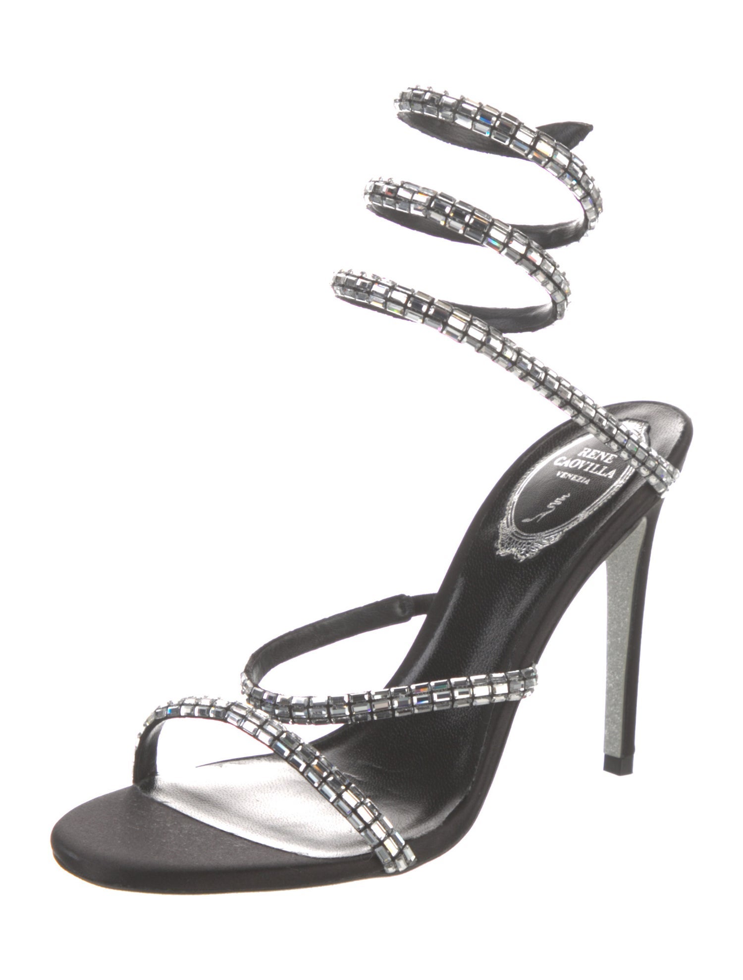 René Caovilla Satin Glitter Accents Gladiator Sandals