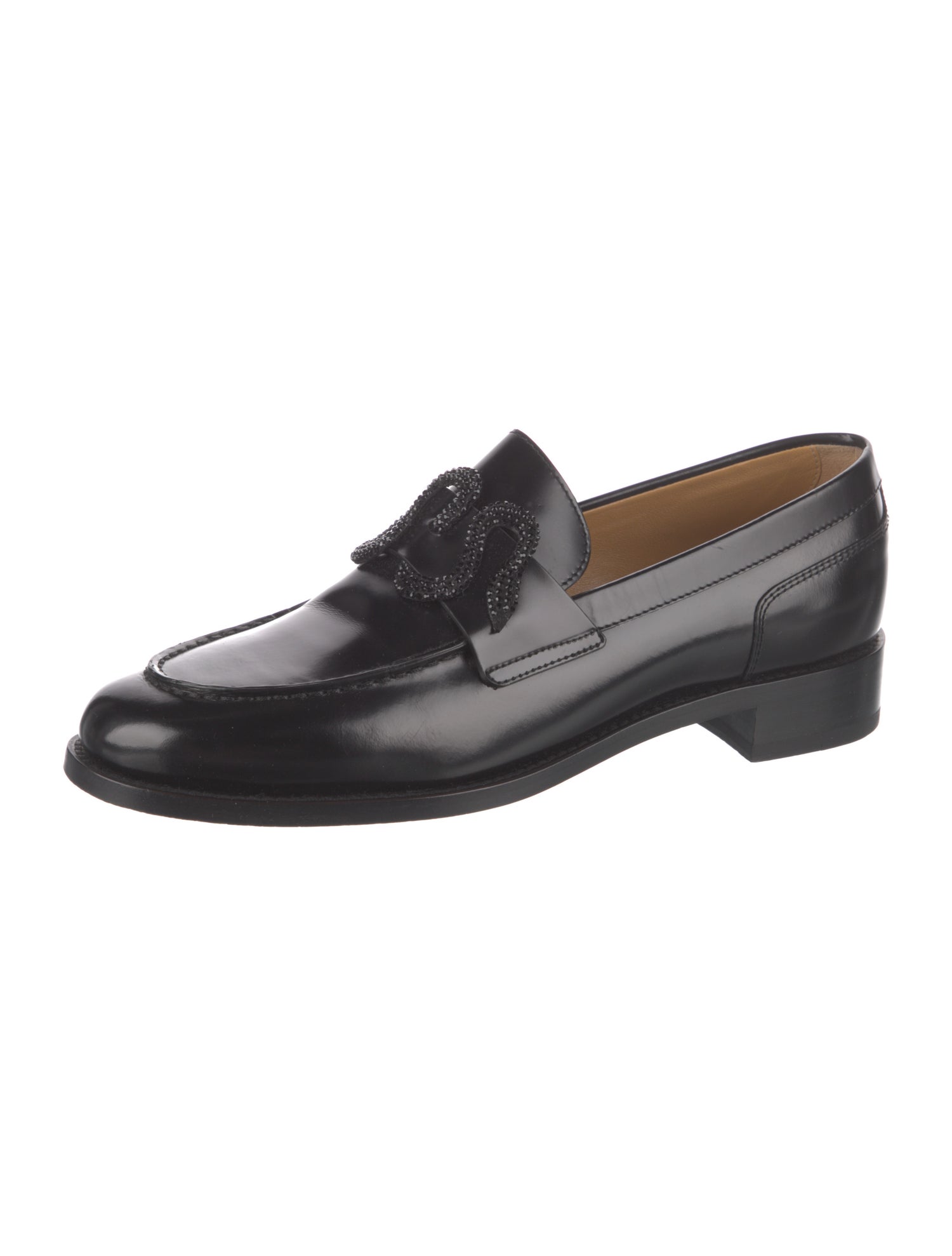 René Caovilla Leather Crystal Embellishments Loafers