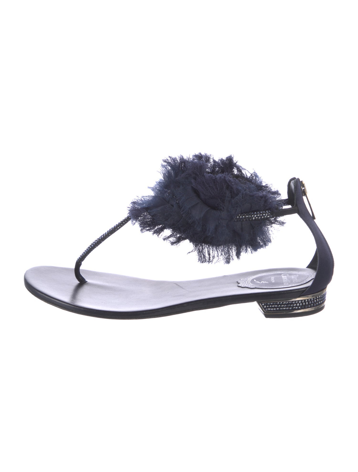 René Caovilla Satin Crystal Embellishments T-Strap Sandals