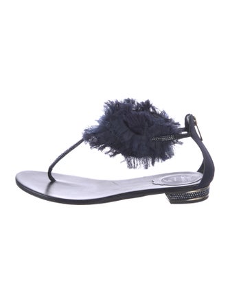 René Caovilla Satin Crystal Embellishments T-Strap Sandals