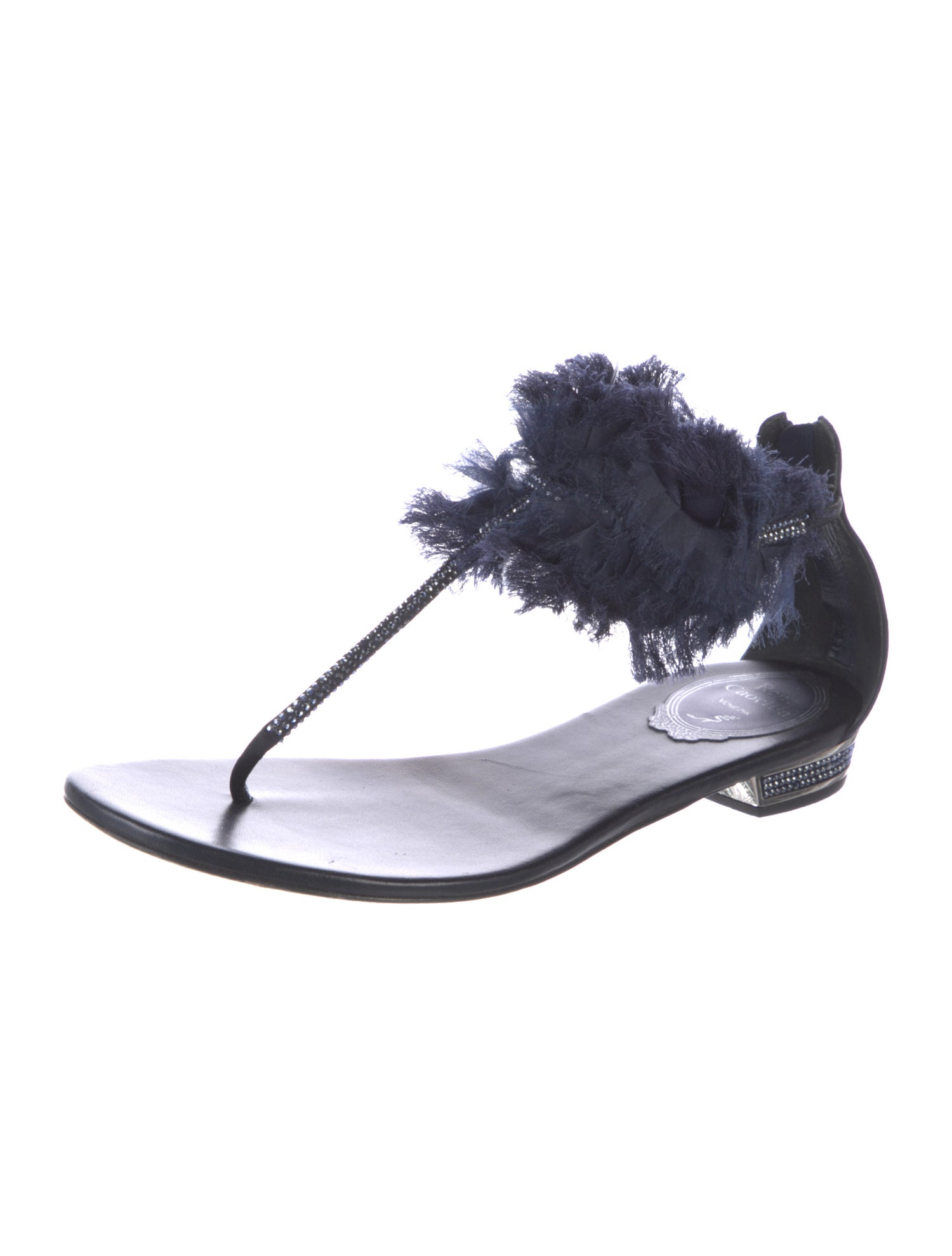 René Caovilla Satin Crystal Embellishments T-Strap Sandals