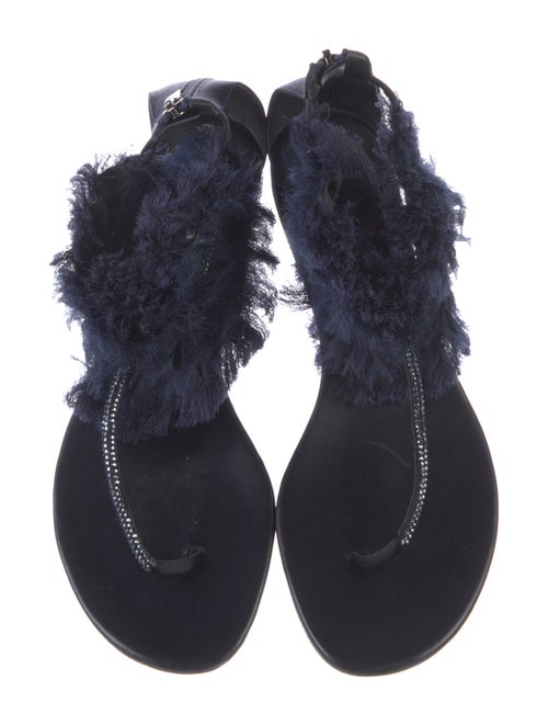 René Caovilla Satin Crystal Embellishments T-Strap Sandals