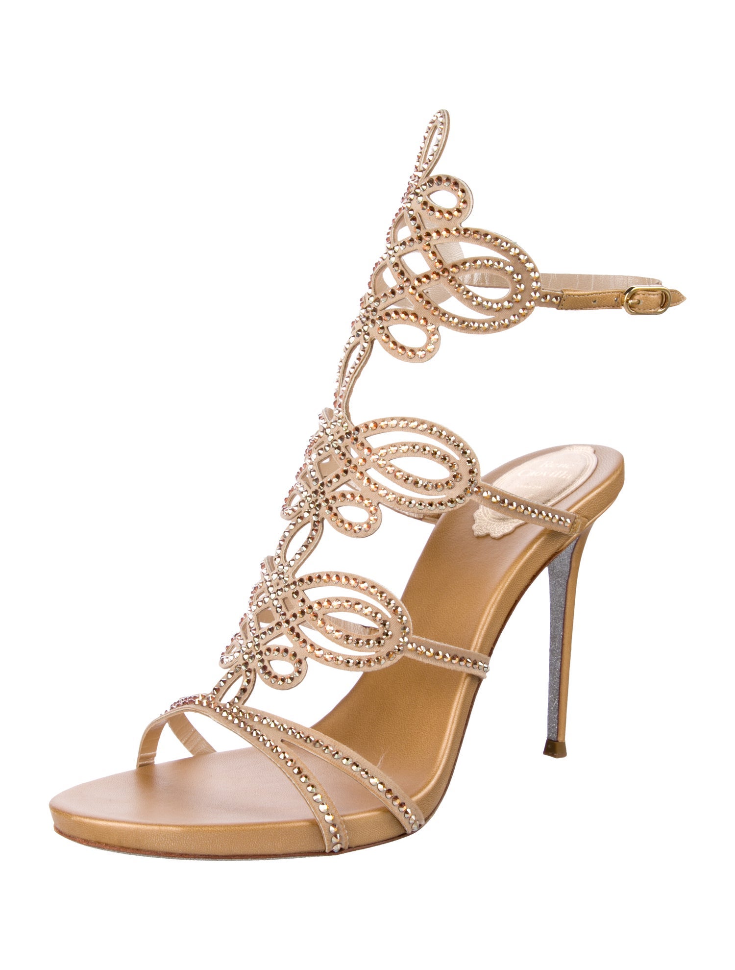 René Caovilla Leather Animal Print Gladiator Sandals