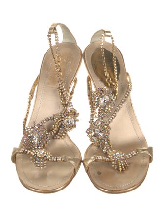 René Caovilla Leather Crystal Embellishments T-Strap Sandals