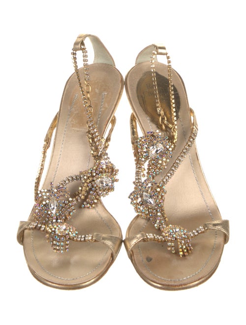 René Caovilla Leather Crystal Embellishments T-Strap Sandals