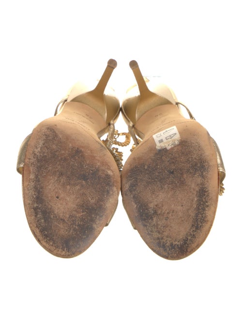 René Caovilla Leather Crystal Embellishments T-Strap Sandals