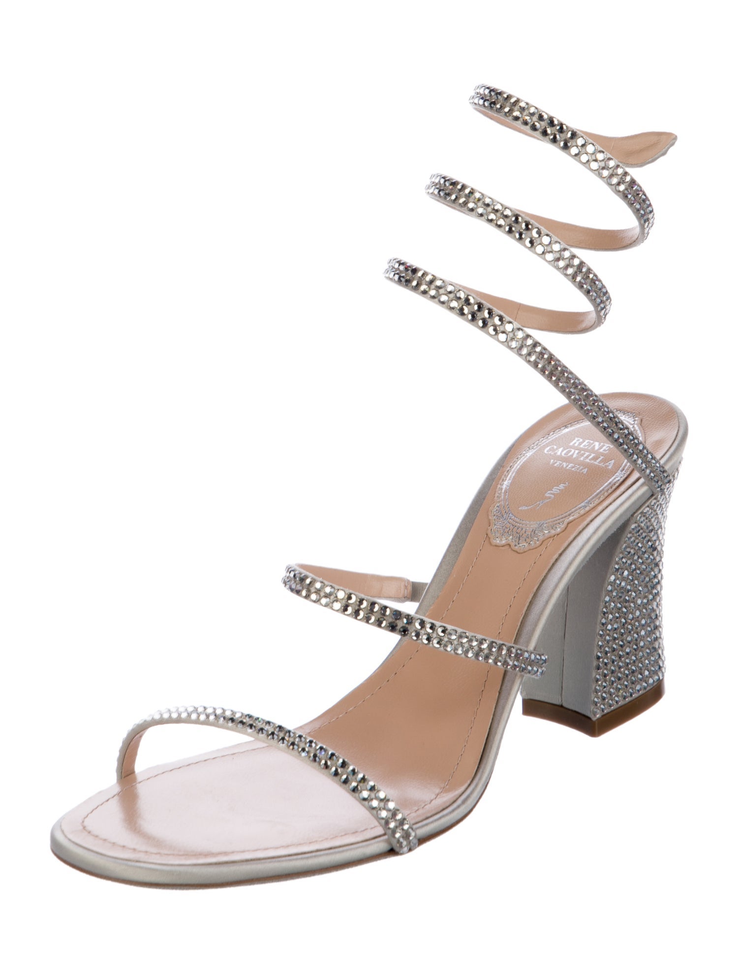 René Caovilla Satin Crystal Embellishments Sandals w/ Tags
