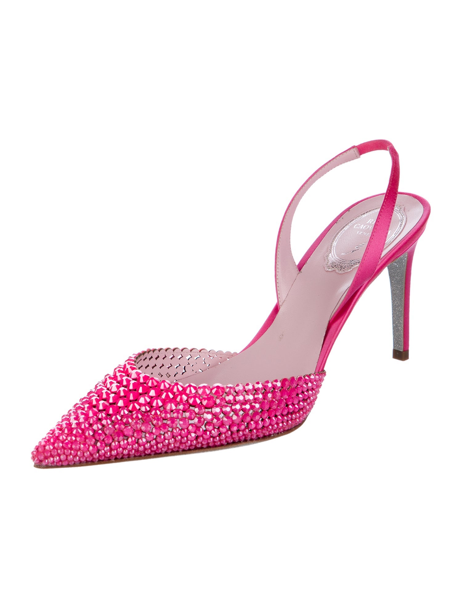 René Caovilla Satin Slingback Pumps w/ Tags