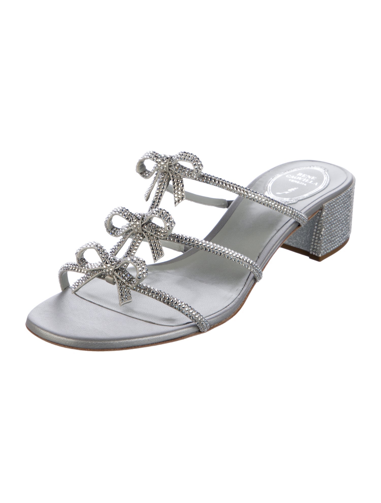 René Caovilla Crystal Glitter Accents Slides w/ Tags
