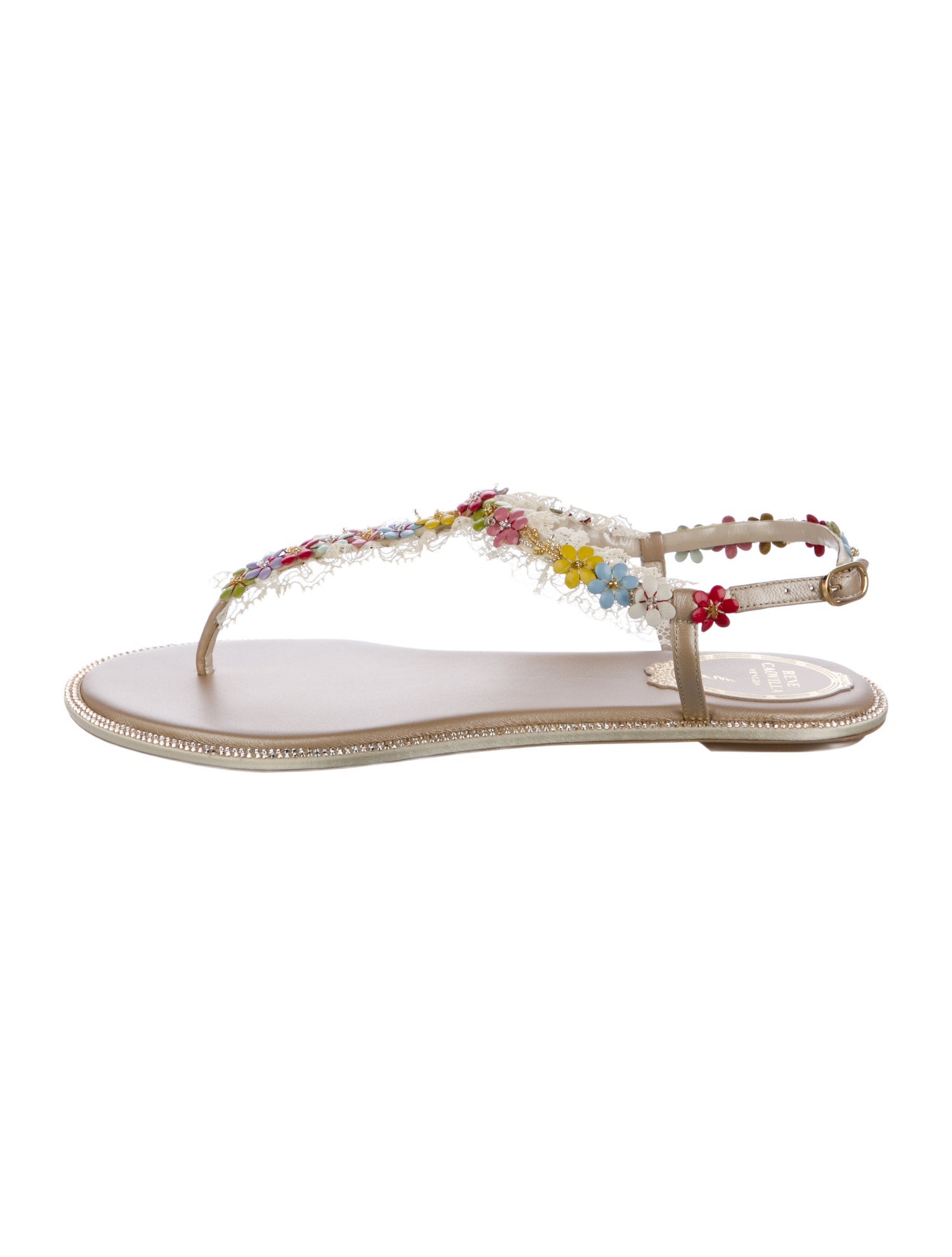 René Caovilla Leather T-Strap Sandals w/ Tags